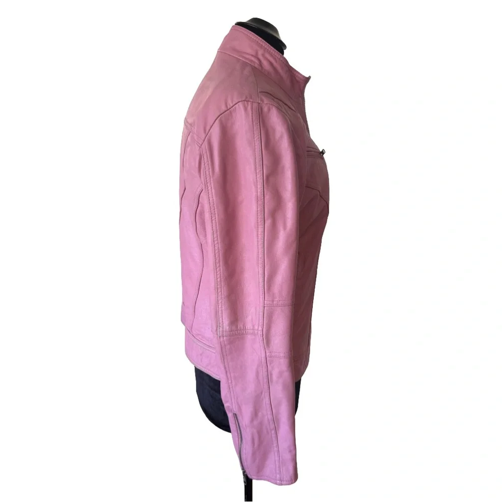 Y2K Wilson Genuine Leather Pink Moto Jacket - Picture 2 of 9